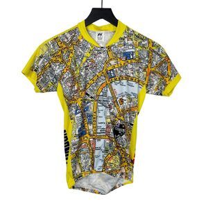 Foska Cycling Shirt Yellow London Map Print Coolplus Fiber Technology‎ Size S